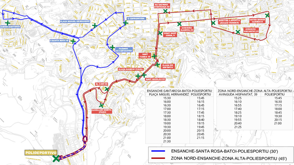 Líneas hasta el polideportivo / Foto: Ayuntamiento Alcoy
