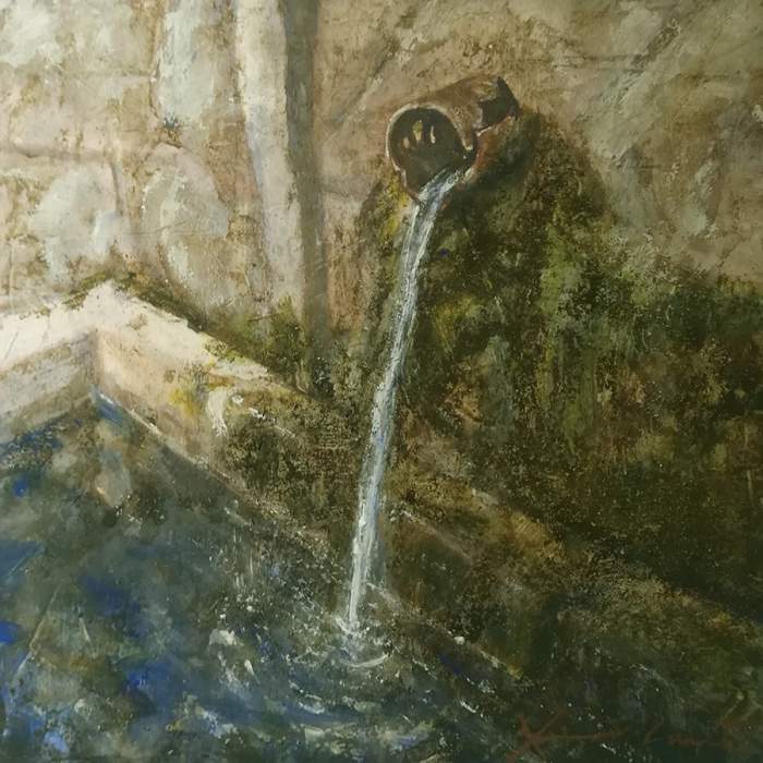 FONT DE L’HORTET DEL POBRE – Tècnica mixta tremp i pigments naturals sobre tela, 30x30cm