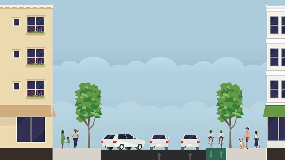 Recreación de la zona con el carril bici