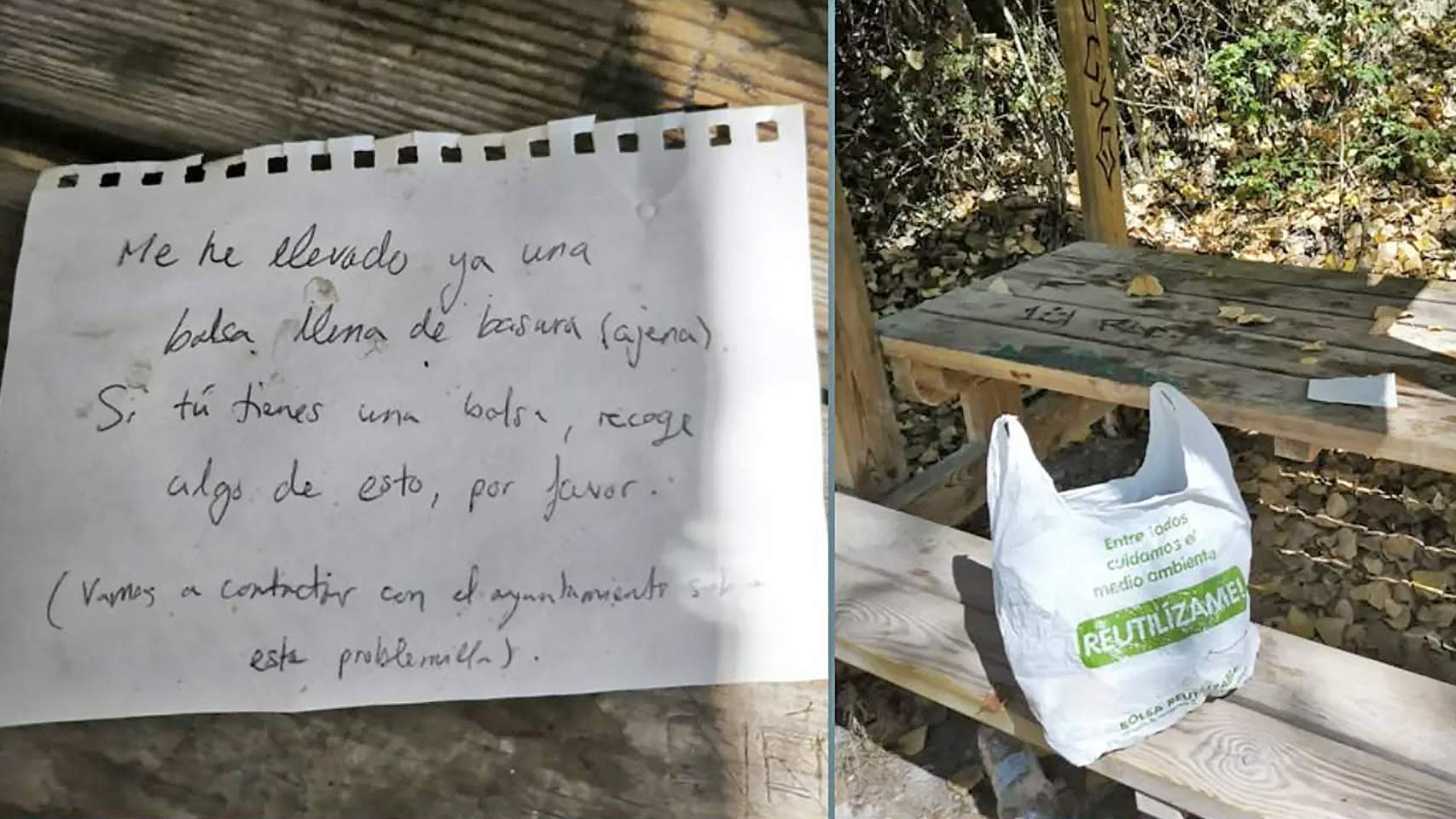 Un an&ograve;nim neteja una taula en el Rac&oacute; Sant Bonaventura i deixa una nota per a aplaudir