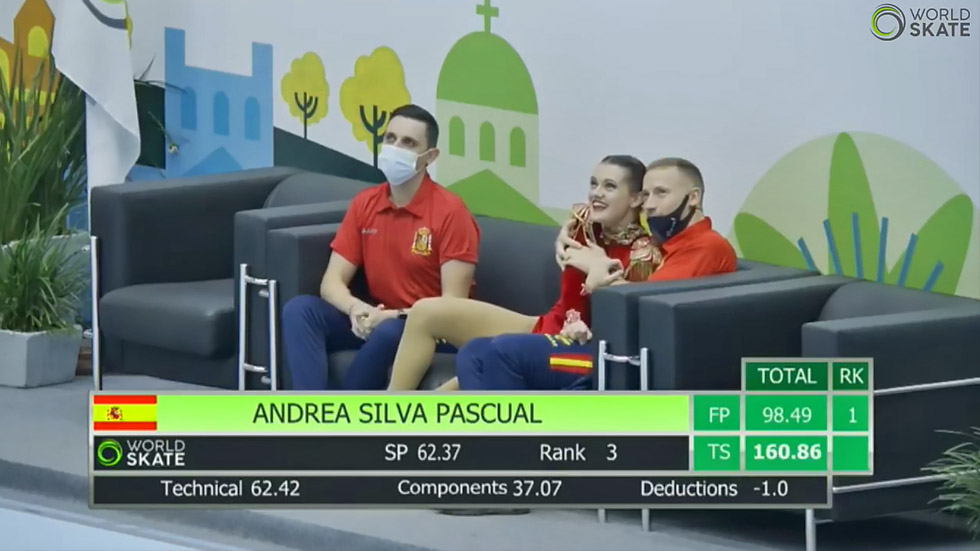 Andrea Silva recibiendo su puntuación en el Mundial