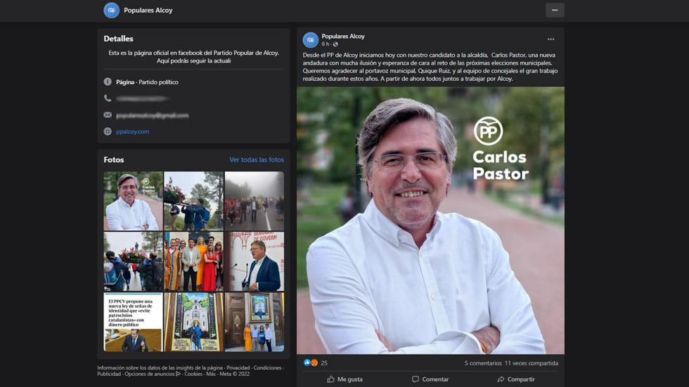 Publicación del PP en Facebook
