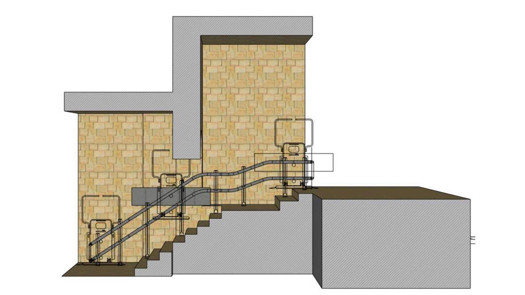 Plano de la plataforma salvaescaleras en la entrada a las galerías