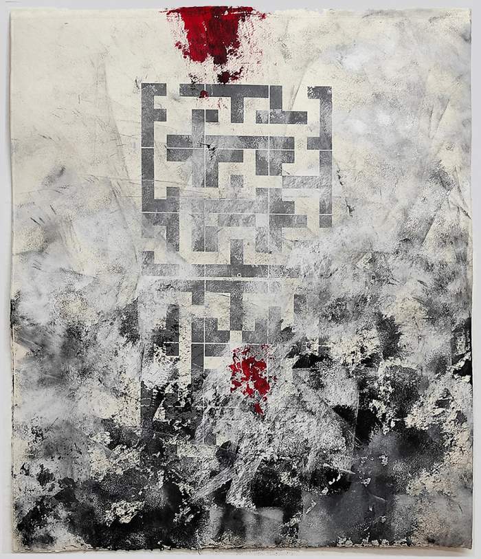 Composició laberíntica truncada II Serigrafia i mixta sobre paper 78 × 66,5 cm