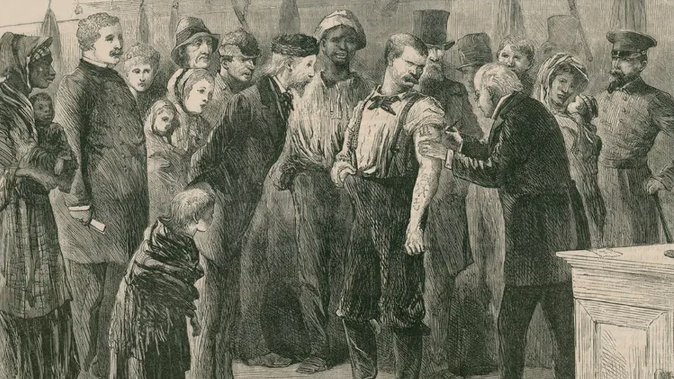 Campaña de vacunación de “los pobres” de la ciudad de Nueva York contra la viruela en 1872. Wikimedia Commons / Everett Collection