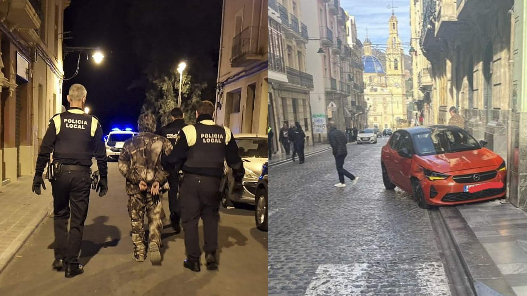 Detenci&oacute;n a la izquierda y accidente a la derecha / Fotos: Polic&iacute;a local Alcoy